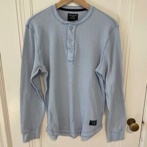 Abercrombie Light Blue Waffle Knit Henley Thermal Shirt Large